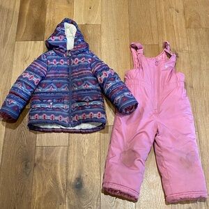 OshKosh B'gosh Purple Blue Pink Patterned Aztec Print Winter Coat Snowpants Set